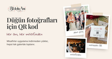 Düğün masasında QR kodlu masa isimliği ve misafir fotoğrafları