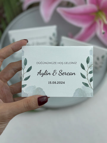 suluboya yapraklı kişiye özel masa isimliği, 10,5 × 7,5 cm