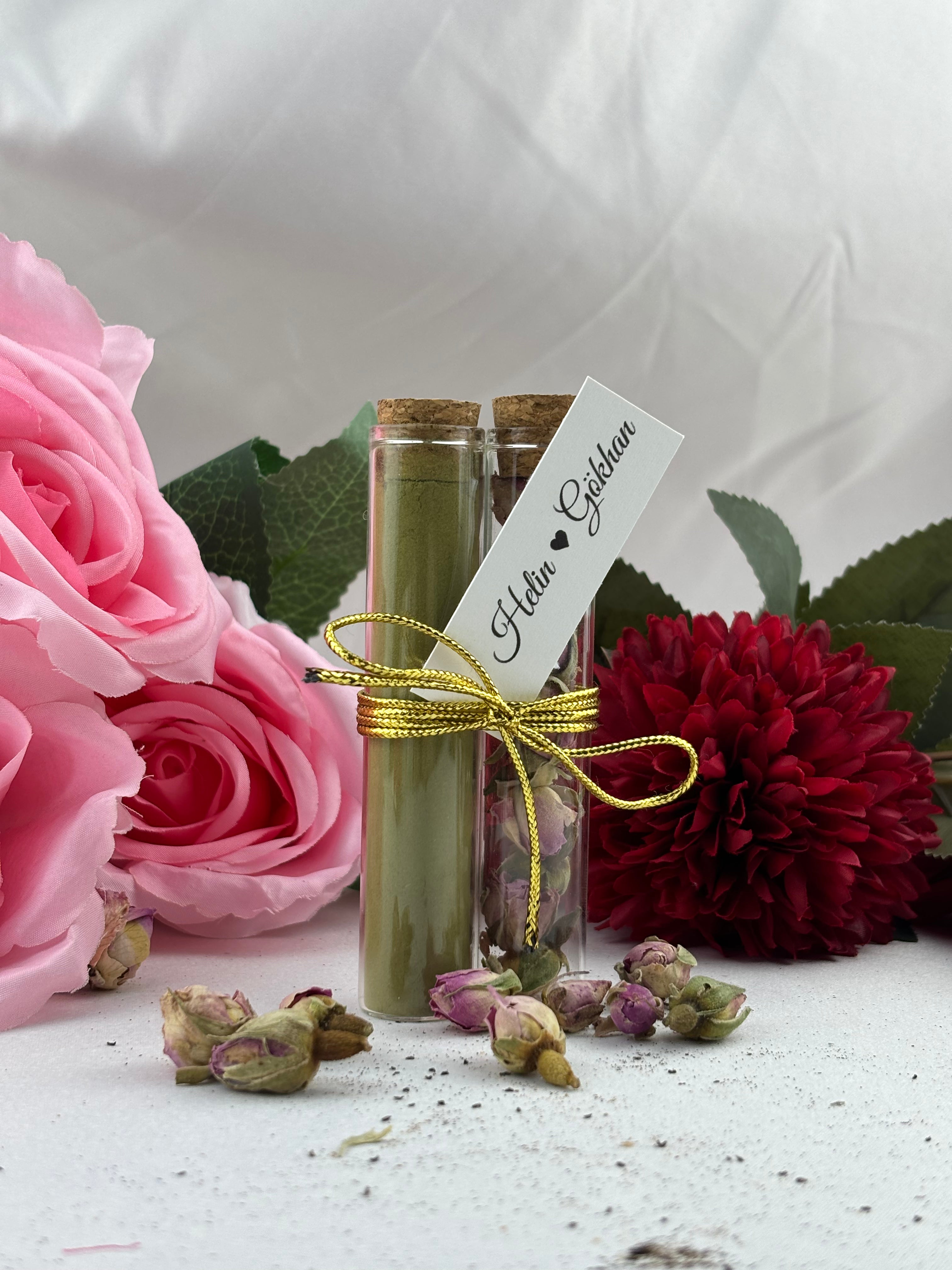 Henna und getrocknete Rose Glasröhre Geschenk