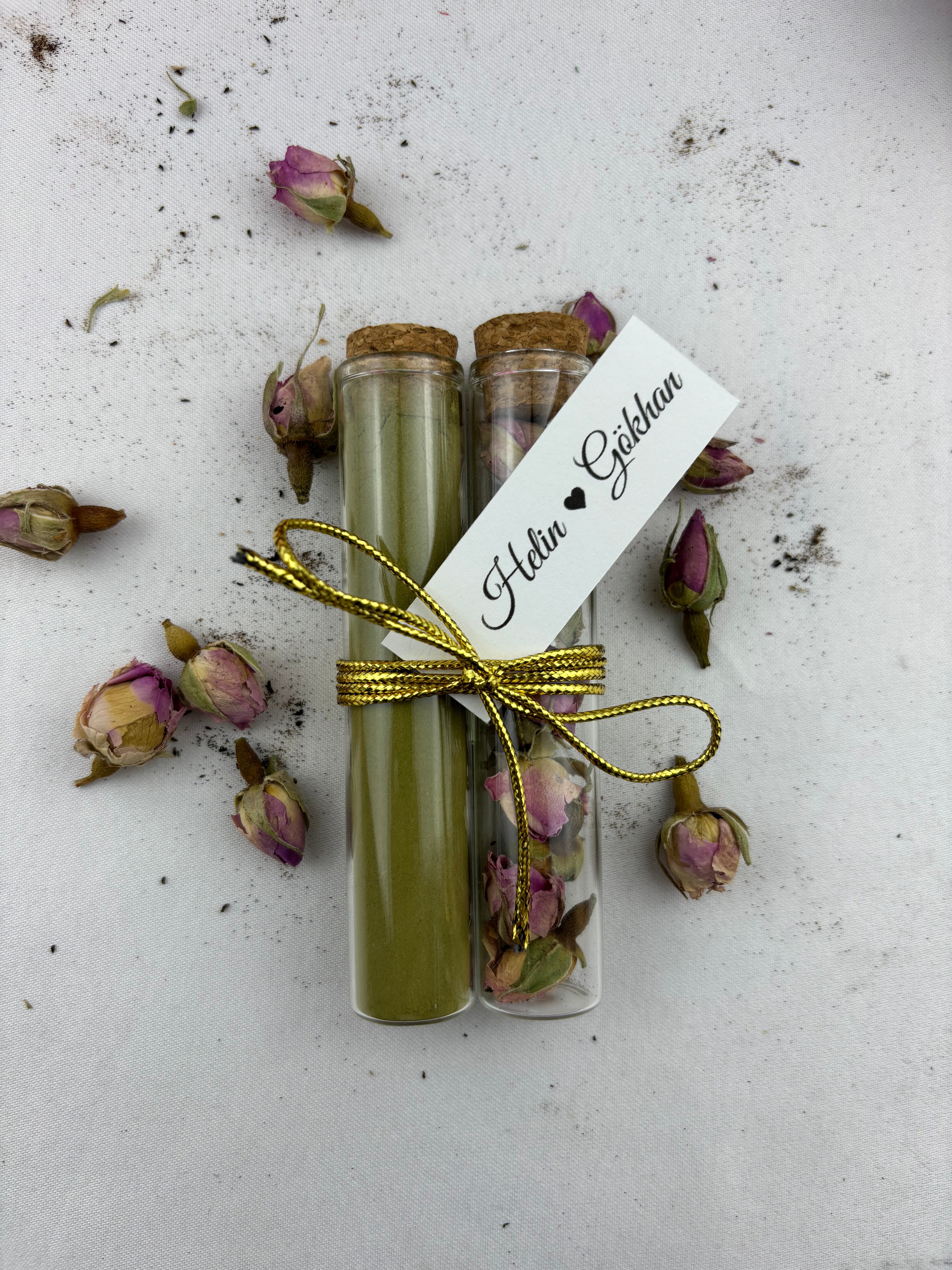 Henna und getrocknete Rose Glasröhre Geschenk