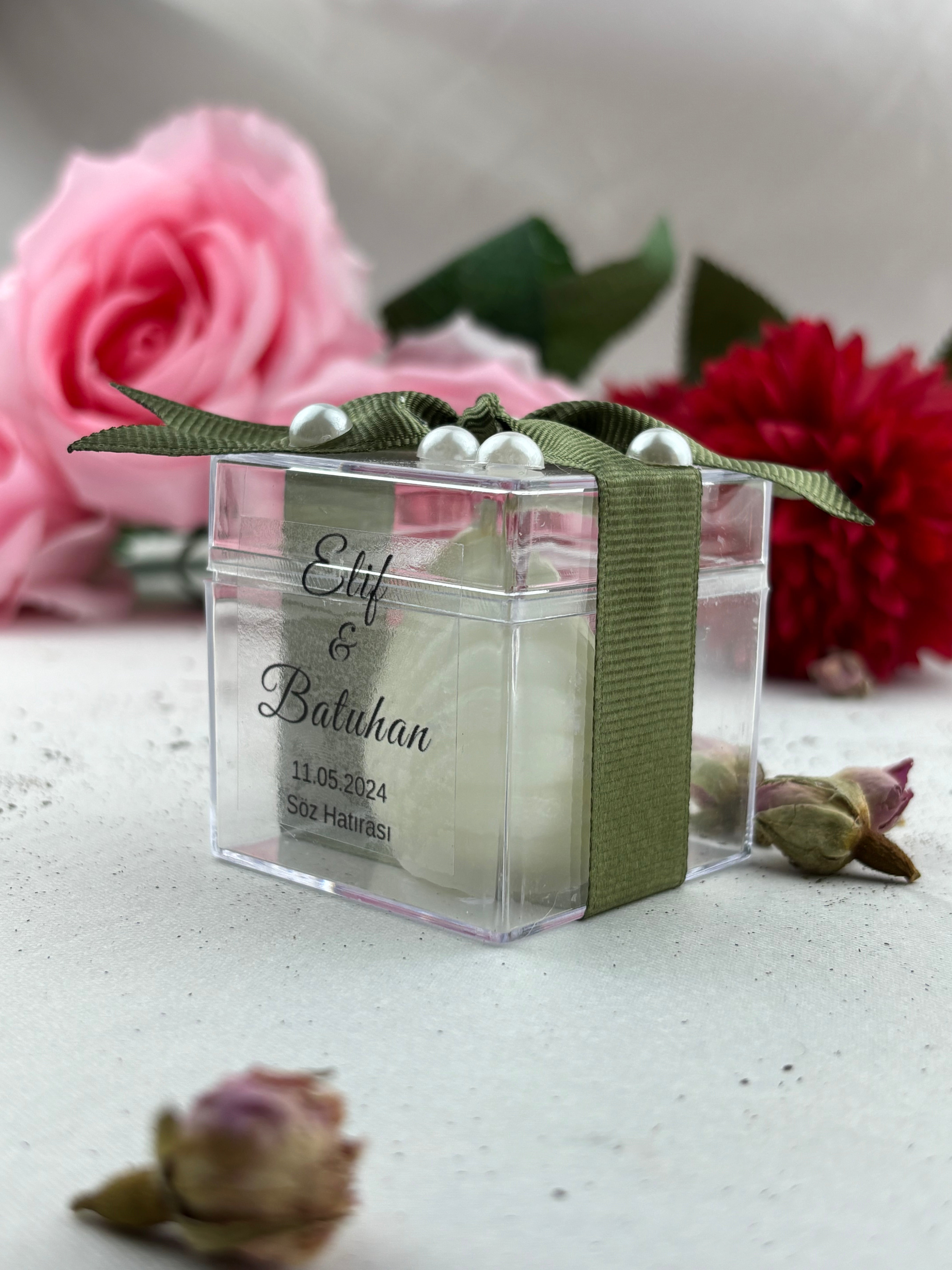 Austernkerze in einer Glimmerbox - Verlobungsgeschenke, personalisiertes Design