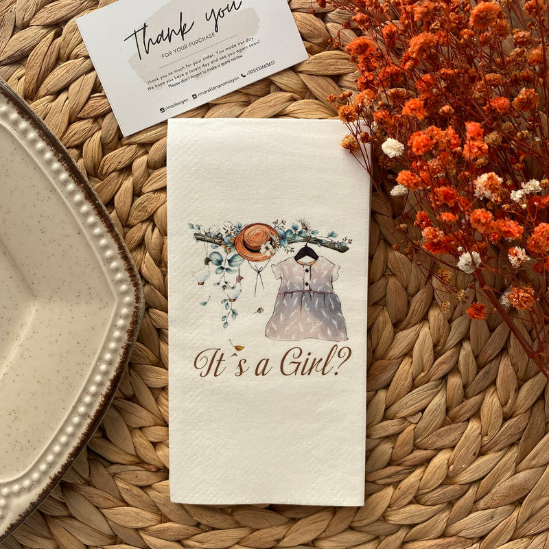 It's a Girl Yazılı Bebek Elbisesi Çizimli kişiye özel isimli peçete, düğün ve nişan için 20'li paket