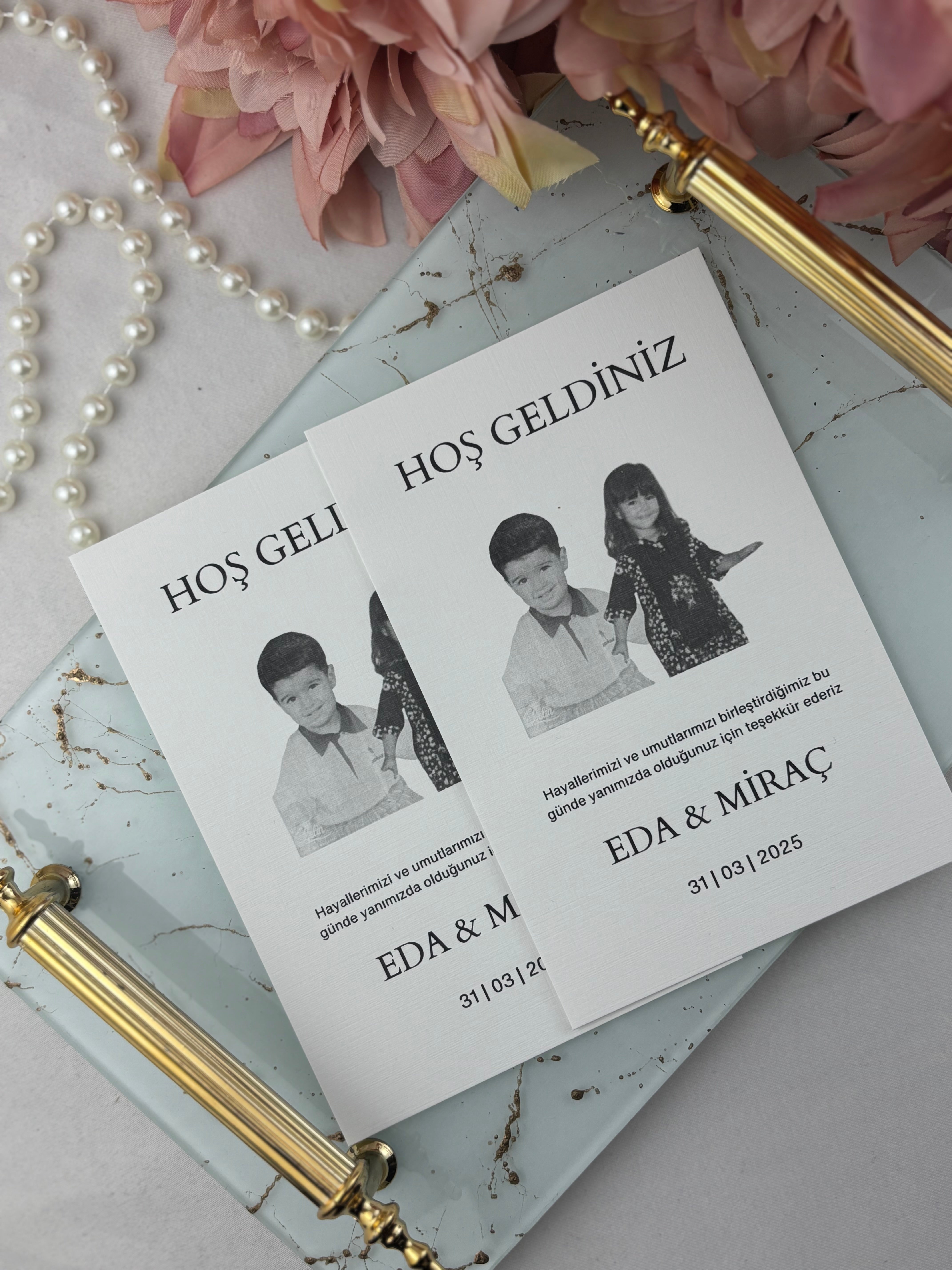 fotoğraflı teşekkür notlu kişiye özel masa isimliği, 10,5 × 7,5 cm