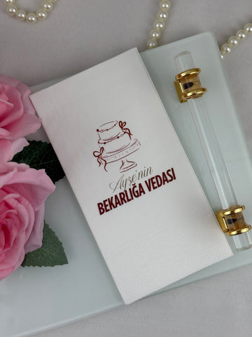 Pastalı Bekarlığa Veda Yazılı kişiye özel isimli peçete, düğün ve nişan için 20'li paket