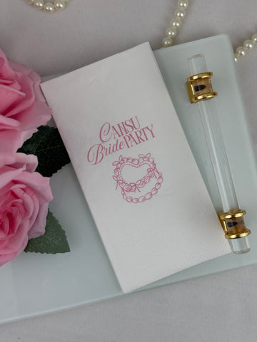 İncili Kalpli Bride Party Yazılı kişiye özel isimli peçete, düğün ve nişan için 20'li paket