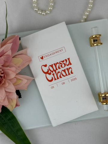 Retro Turuncu Tipografili Engagement kişiye özel isimli peçete, düğün ve nişan için 20'li paket