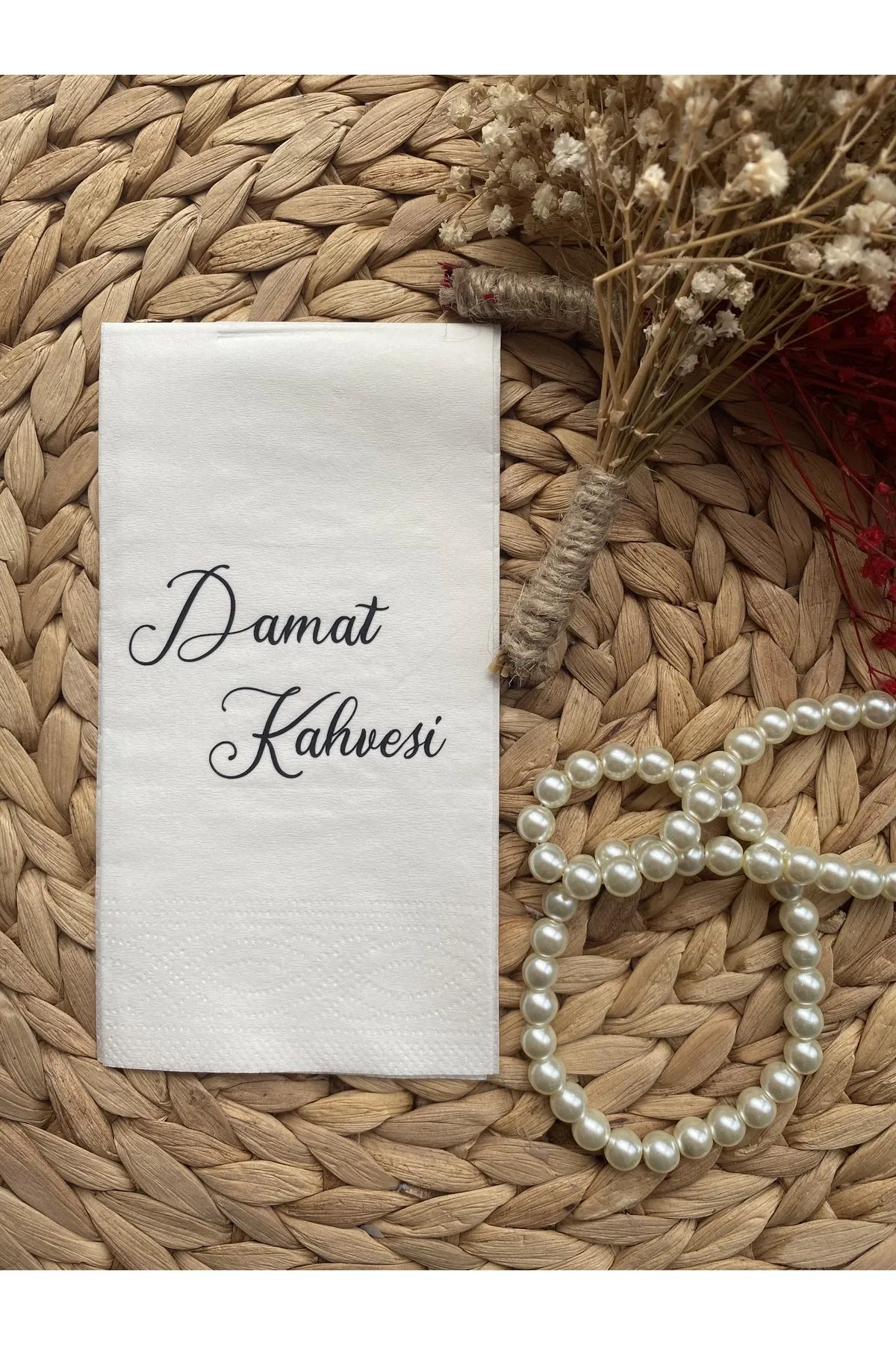 Kırmızı Incili Isimli Yüzük Kurdelesi Söz Ve Nişan Kurdelesi Damat Kahvesi Peçete Hediyeli.